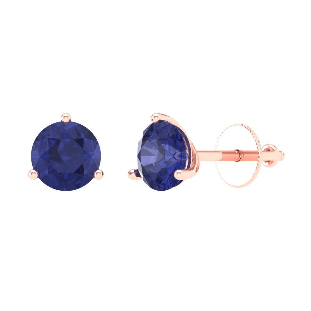 1.5 ctw Tanzanite Studs Earrings | 6mm Round Cut White Gold Screw back | December Birthstone