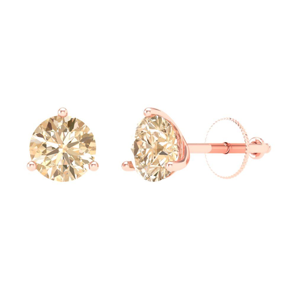 1.5 ctw Morganite Studs Earrings | 6mm Round Cut White Gold Screw back | February Birthstone