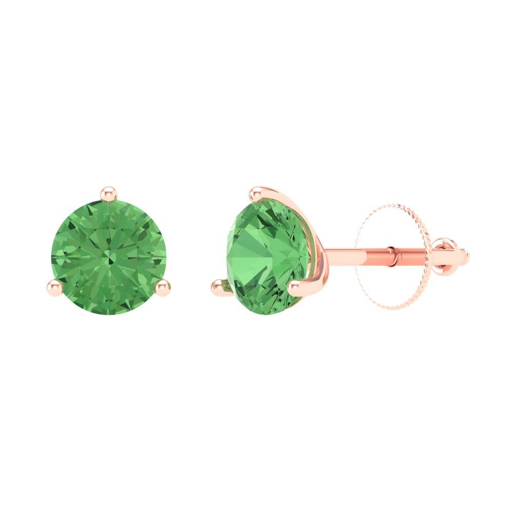 1.5 ctw Green Zirconia Studs Earrings | 6mm Round Cut White Gold Screw back | April Birthstone