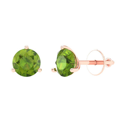 1.5 ctw Peridot Studs Earrings | 6mm Round Cut White Gold Screw back | August Birthstone