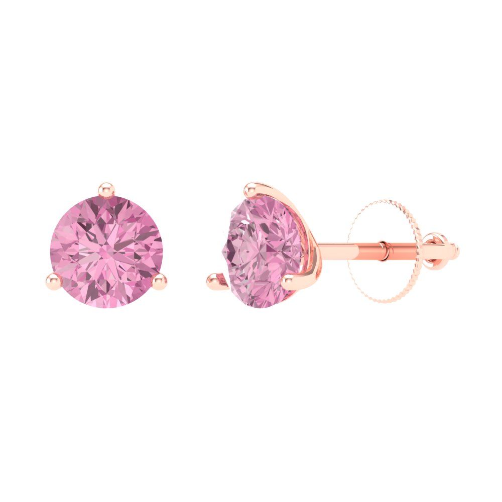 1.5 ctw Pink Zirconia Studs Earrings | 6mm Round Cut White Gold Screw back | April Birthstone