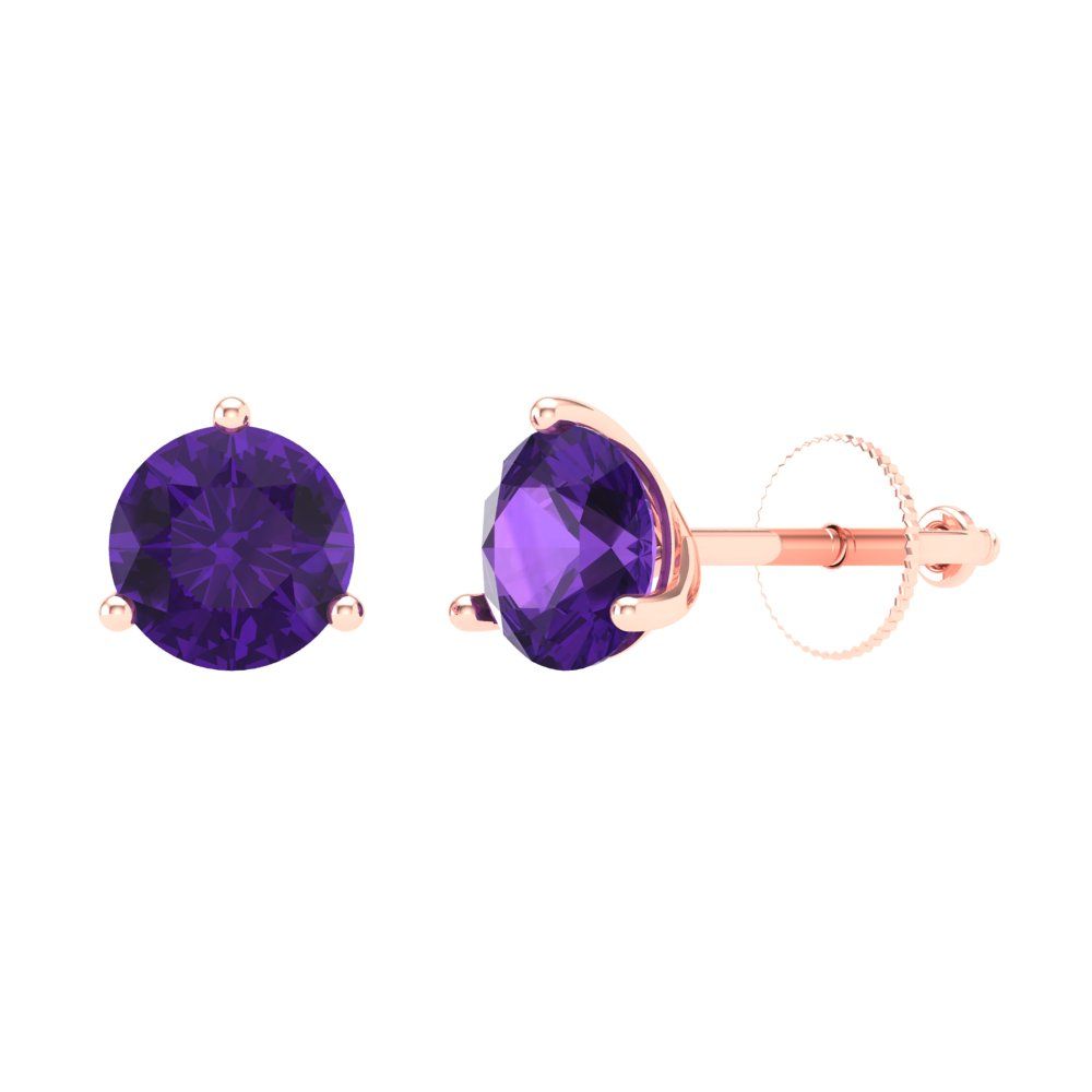 1.5 ctw Amethyst Studs Earrings | 6mm Round Cut White Gold Screw back | February Birthstone