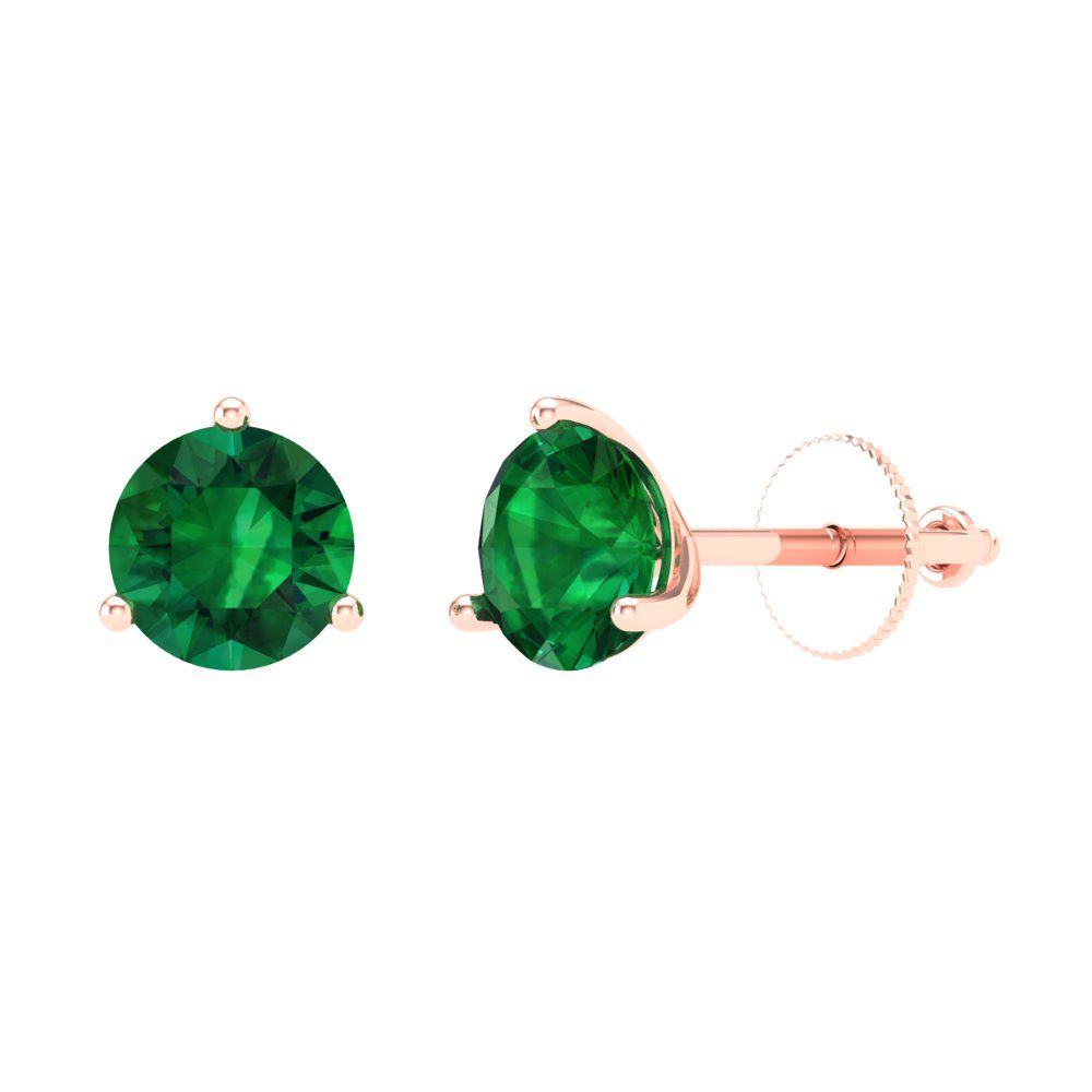 1.5 ctw Emerald Studs Earrings | 6mm Round Cut White Gold Screw back | May Birthstone