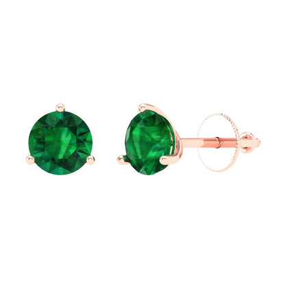 1.5 ctw Emerald Studs Earrings | 6mm Round Cut White Gold Screw back | May Birthstone