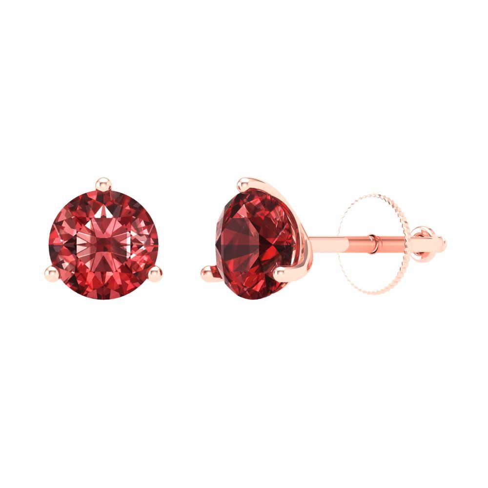 1.5 ctw Garnet Studs Earrings | 6mm Round Cut White Gold Screw back | January Birthstone