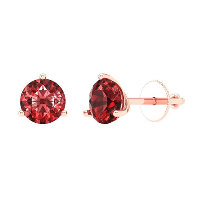 1.5 ctw Garnet Studs Earrings | 6mm Round Cut White Gold Screw back | January Birthstone