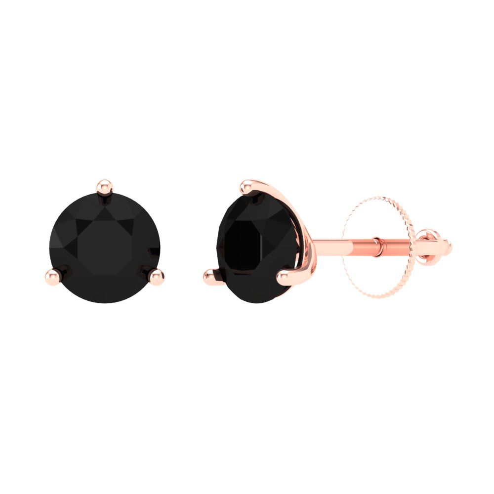 1.5 ctw Onyx Studs Earrings | 6mm Round Cut White Gold Screw back | July Birthstone