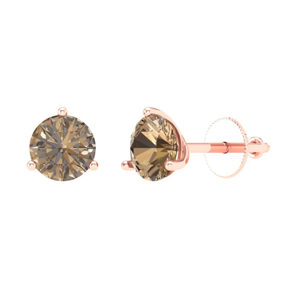 1.5 ctw Champagne Studs Earrings | 6mm Round Cut White Gold Screw back | April Birthstone