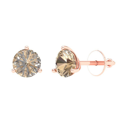 1.5 ctw Yellow Moissanite Studs Earrings | 6mm Round Cut White Gold Screw back | April Birthstone