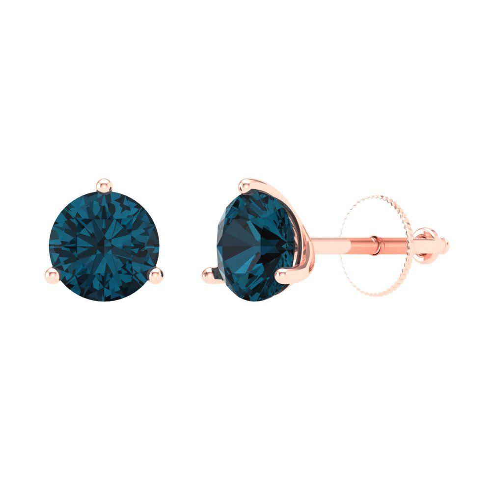 1.5 ctw London Blue Topaz Studs Earrings | 6mm Round Cut White Gold Screw back | December Birthstone