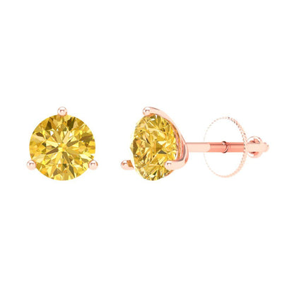 1.5 ctw Citrine Studs Earrings | 6mm Round Cut White Gold Screw back | November Birthstone