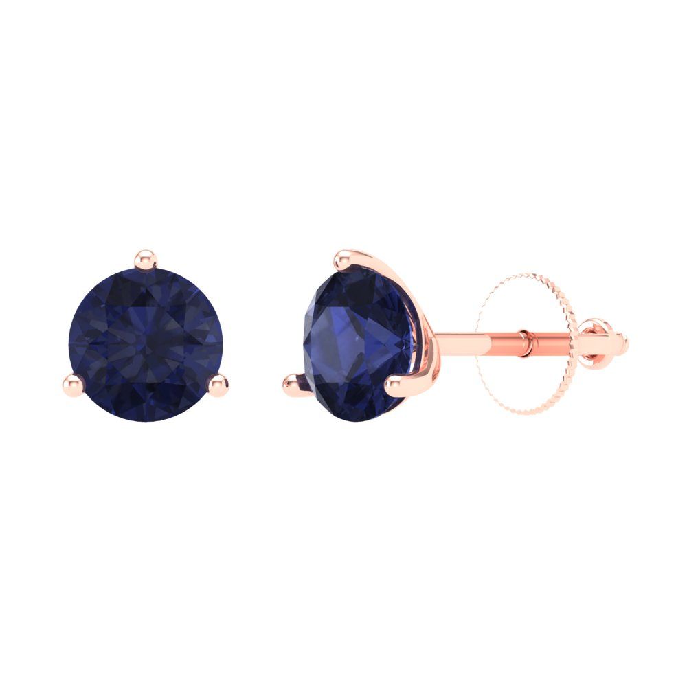 1.5 ctw Blue Sapphire Studs Earrings | 6mm Round Cut White Gold Screw back | September Birthstone