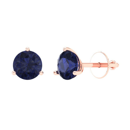 1.5 ctw Blue Sapphire Studs Earrings | 6mm Round Cut White Gold Screw back | September Birthstone