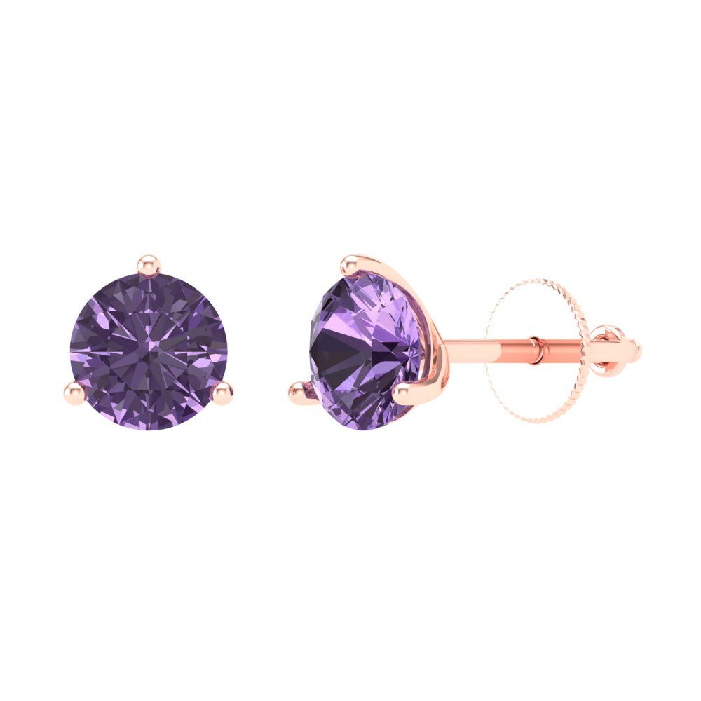 1.5 ctw Alexandrite Studs Earrings | 6mm Round Cut White Gold Screw back | June Birthstone