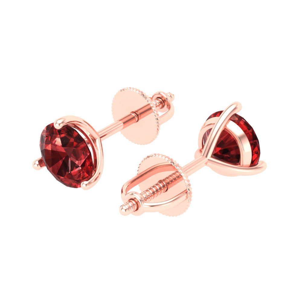 1.5 ctw Garnet Studs Earrings | 6mm Round Cut White Gold Screw back | January Birthstone