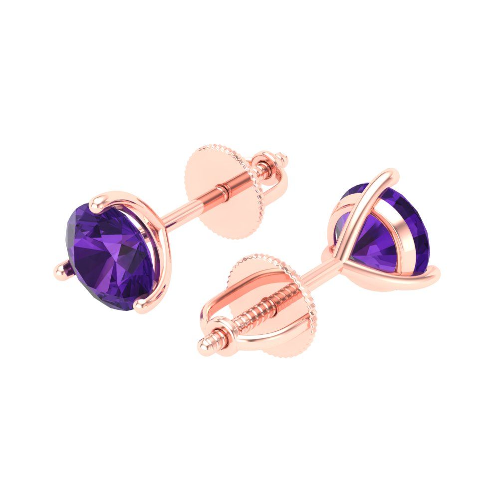 1.5 ctw Amethyst Studs Earrings | 6mm Round Cut White Gold Screw back | February Birthstone