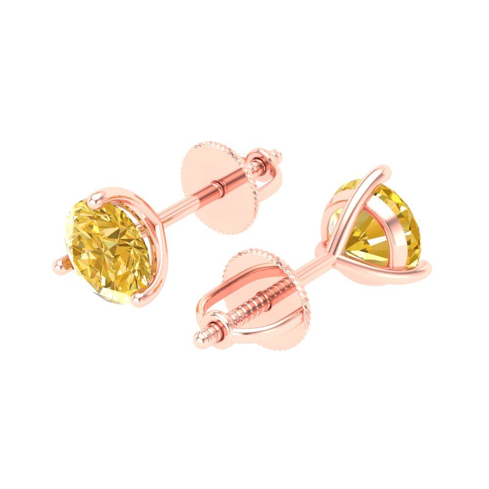 1.5 ctw Yellow Zirconia Studs Earrings | 6mm Round Cut White Gold Screw back | April Birthstone