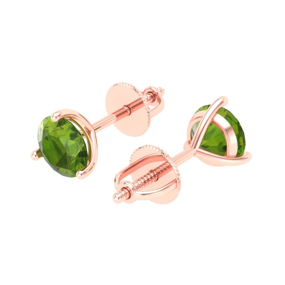 1.5 ctw Peridot Studs Earrings | 6mm Round Cut White Gold Screw back | August Birthstone