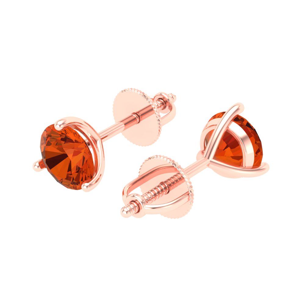 1.5 ctw Red Zirconia Studs Earrings | 6mm Round Cut White Gold Screw back | April Birthstone
