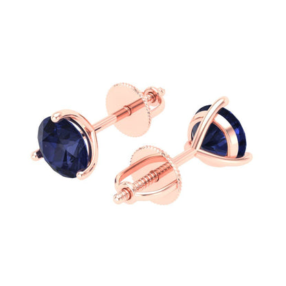 1.5 ctw Blue Sapphire Studs Earrings | 6mm Round Cut White Gold Screw back | September Birthstone