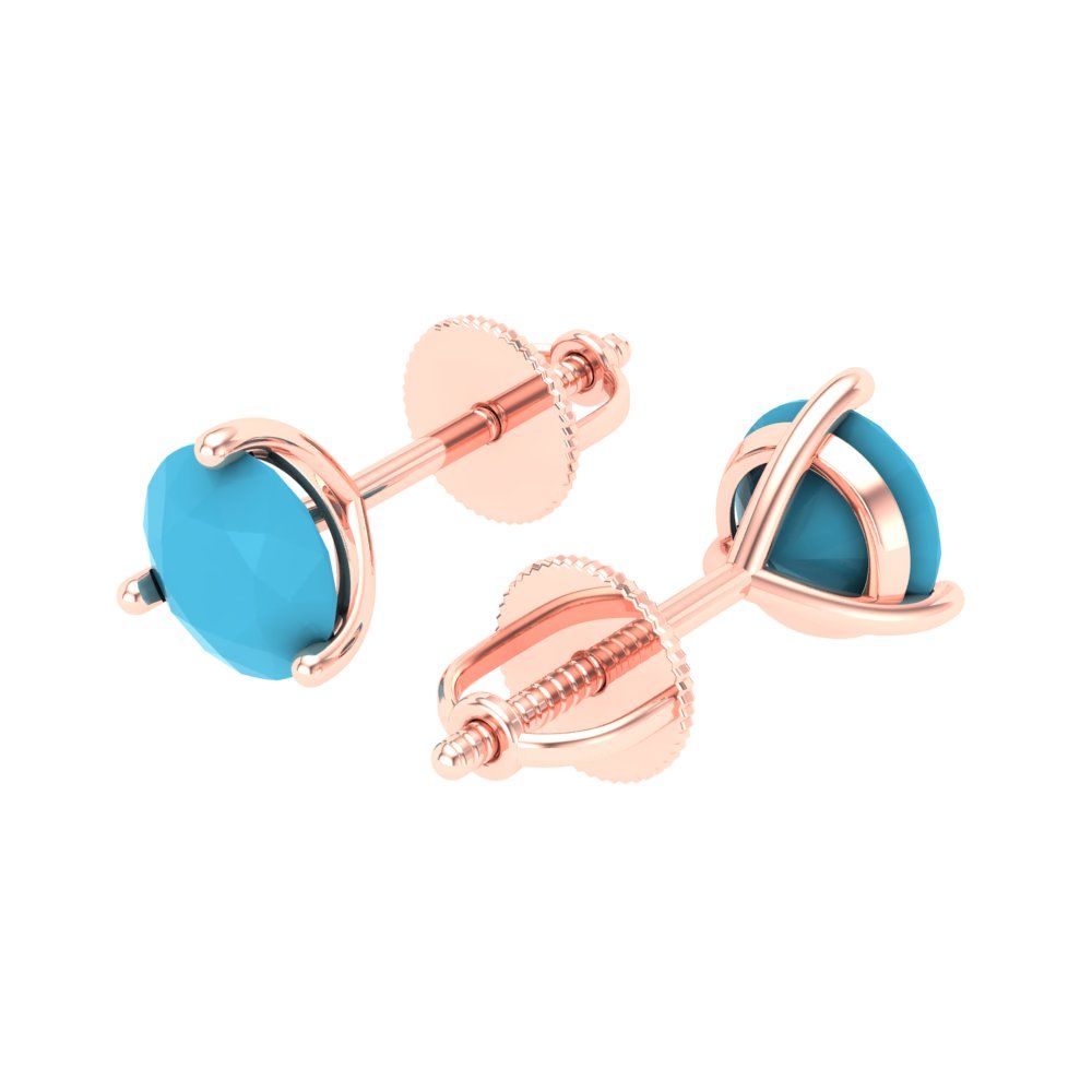 1.5 ctw Turquoise Studs Earrings | 6mm Round Cut White Gold Screw back | December Birthstone