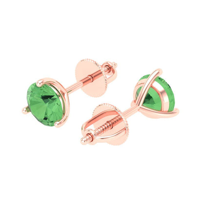 1.5 ctw Green Zirconia Studs Earrings | 6mm Round Cut White Gold Screw back | April Birthstone