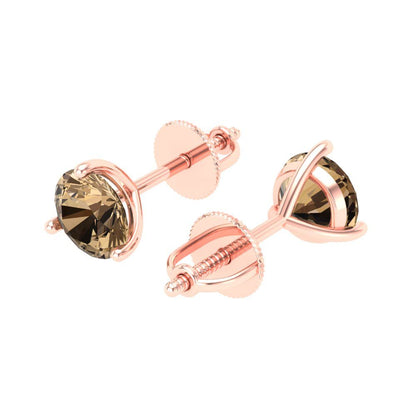 1.5 ctw Champagne Studs Earrings | 6mm Round Cut White Gold Screw back | April Birthstone