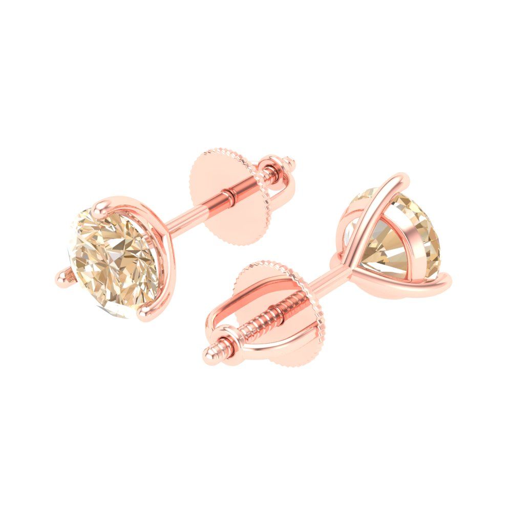 1.5 ctw Morganite Studs Earrings | 6mm Round Cut White Gold Screw back | February Birthstone