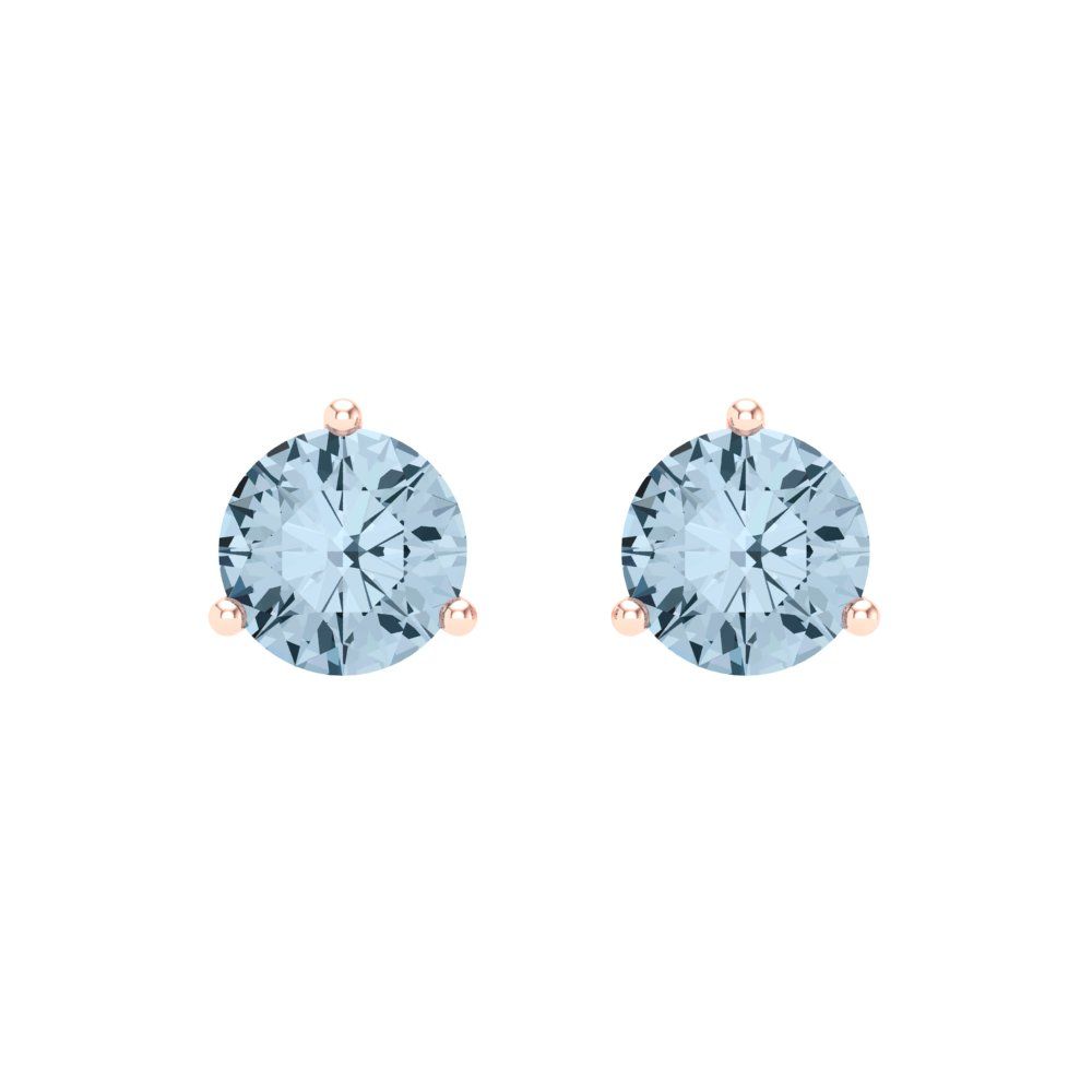 1.5 ctw Blue Zirconia Studs Earrings | 6mm Round Cut White Gold Screw back | April Birthstone