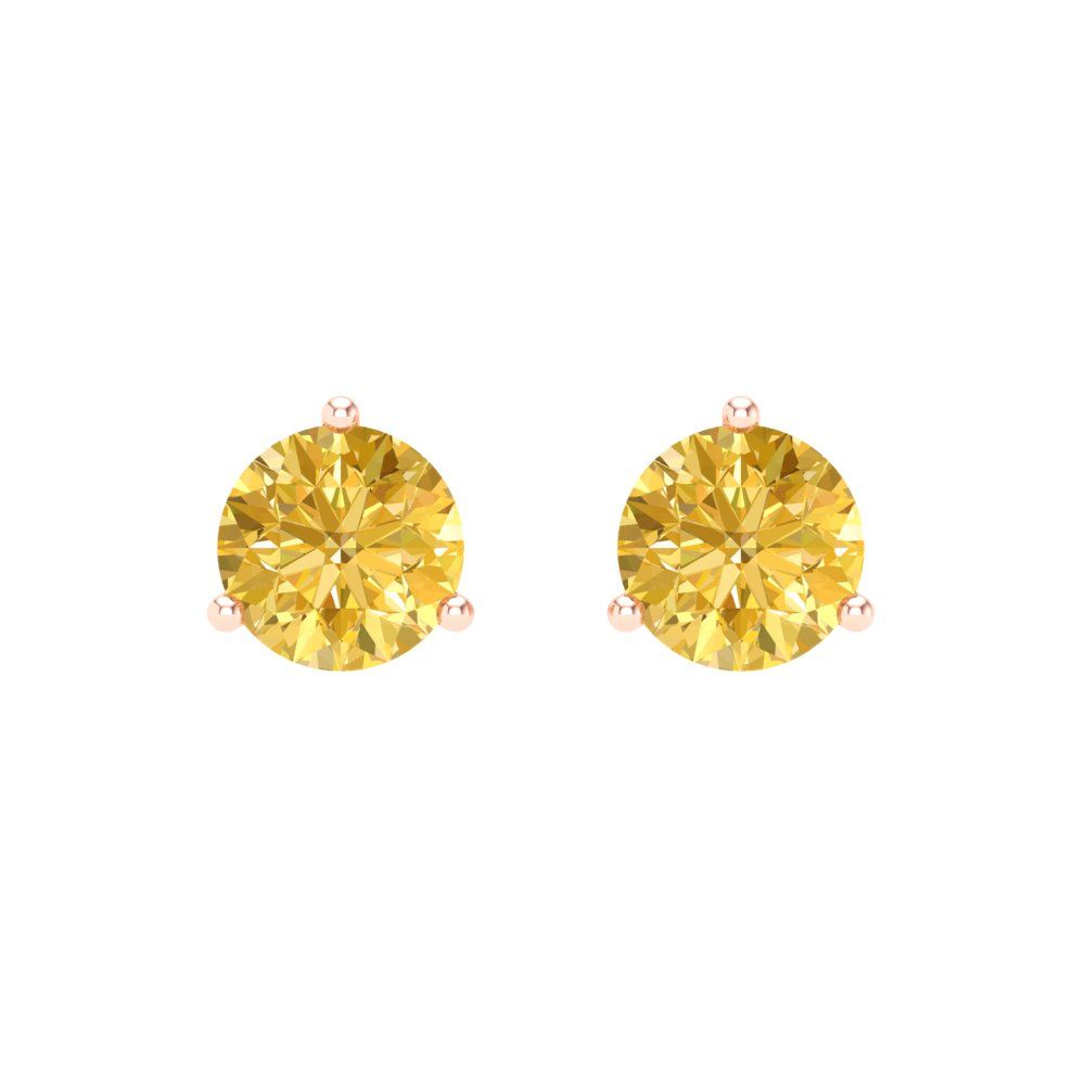 1.5 ctw Yellow Zirconia Studs Earrings | 6mm Round Cut White Gold Screw back | April Birthstone