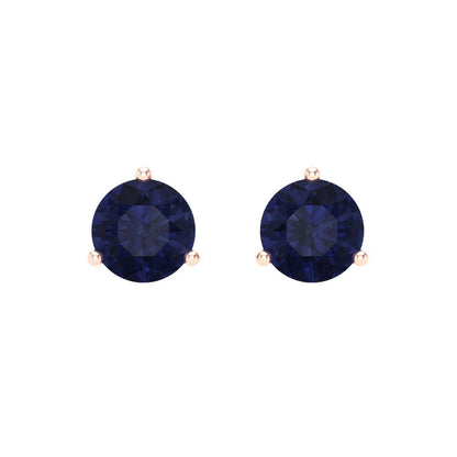 1.5 ctw Blue Sapphire Studs Earrings | 6mm Round Cut White Gold Screw back | September Birthstone