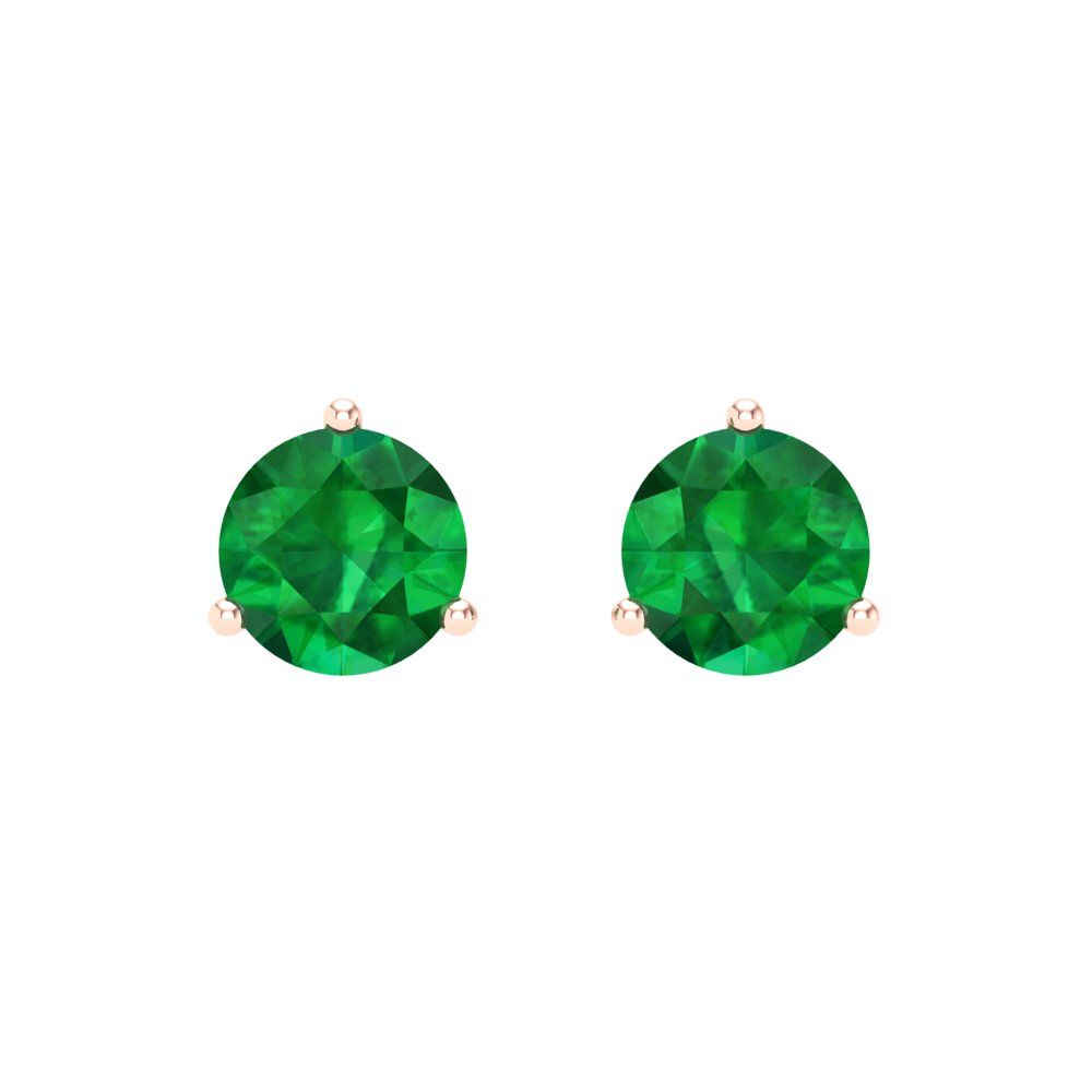 1.5 ctw Emerald Studs Earrings | 6mm Round Cut White Gold Screw back | May Birthstone