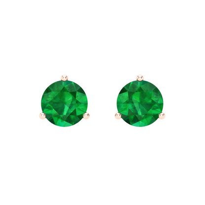 1.5 ctw Emerald Studs Earrings | 6mm Round Cut White Gold Screw back | May Birthstone