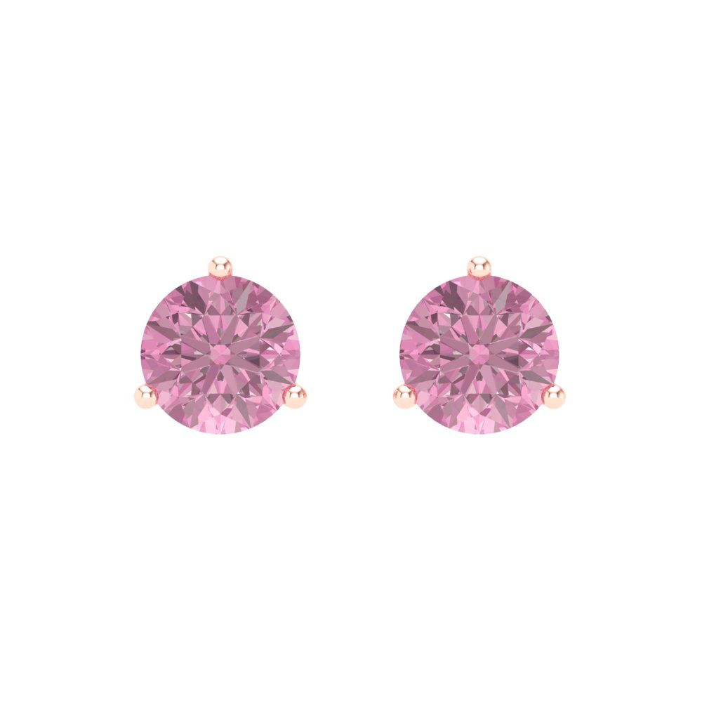 1.5 ctw Pink Zirconia Studs Earrings | 6mm Round Cut White Gold Screw back | April Birthstone