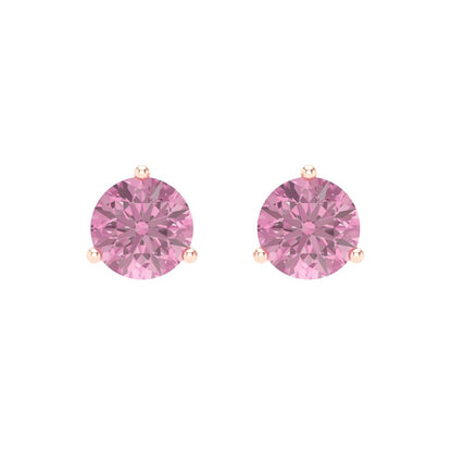 1.5 ctw Pink Zirconia Studs Earrings | 6mm Round Cut White Gold Screw back | April Birthstone