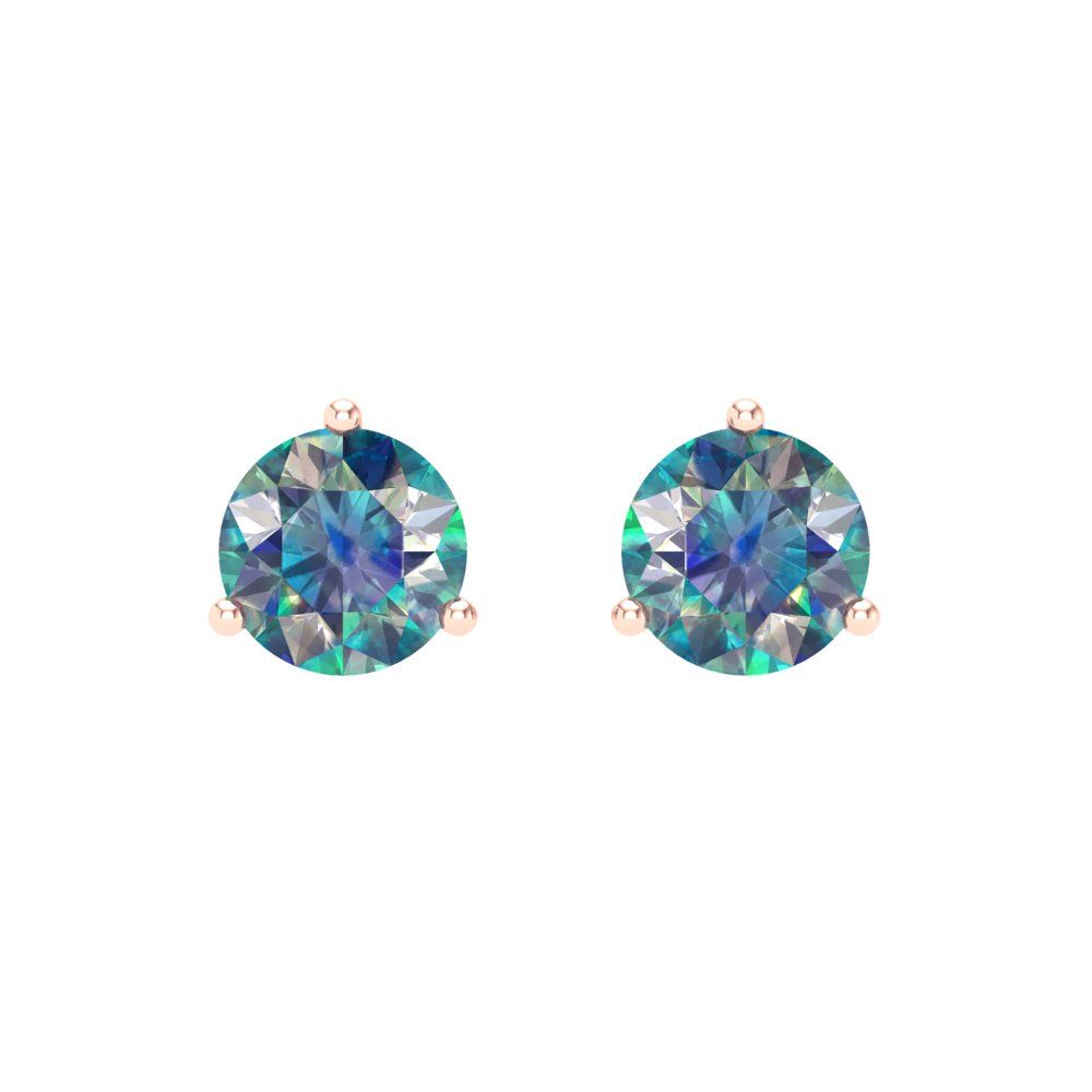 1.5 ctw Blue Moissanite Studs Earrings | 6mm Round Cut White Gold Screw back | April Birthstone