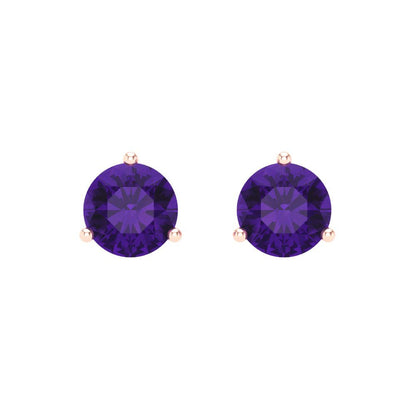 1.5 ctw Amethyst Studs Earrings | 6mm Round Cut White Gold Screw back | February Birthstone