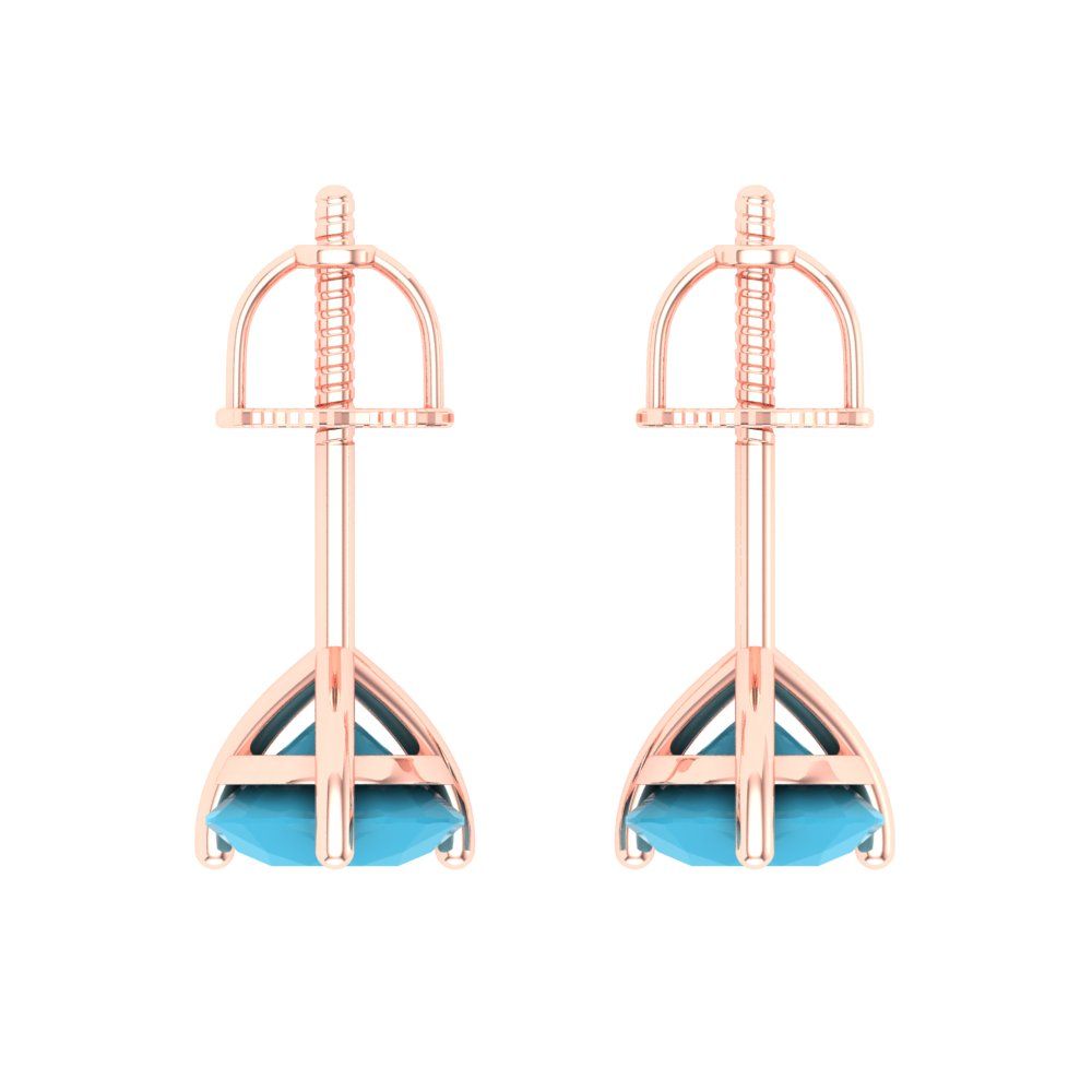 1.5 ctw Turquoise Studs Earrings | 6mm Round Cut White Gold Screw back | December Birthstone