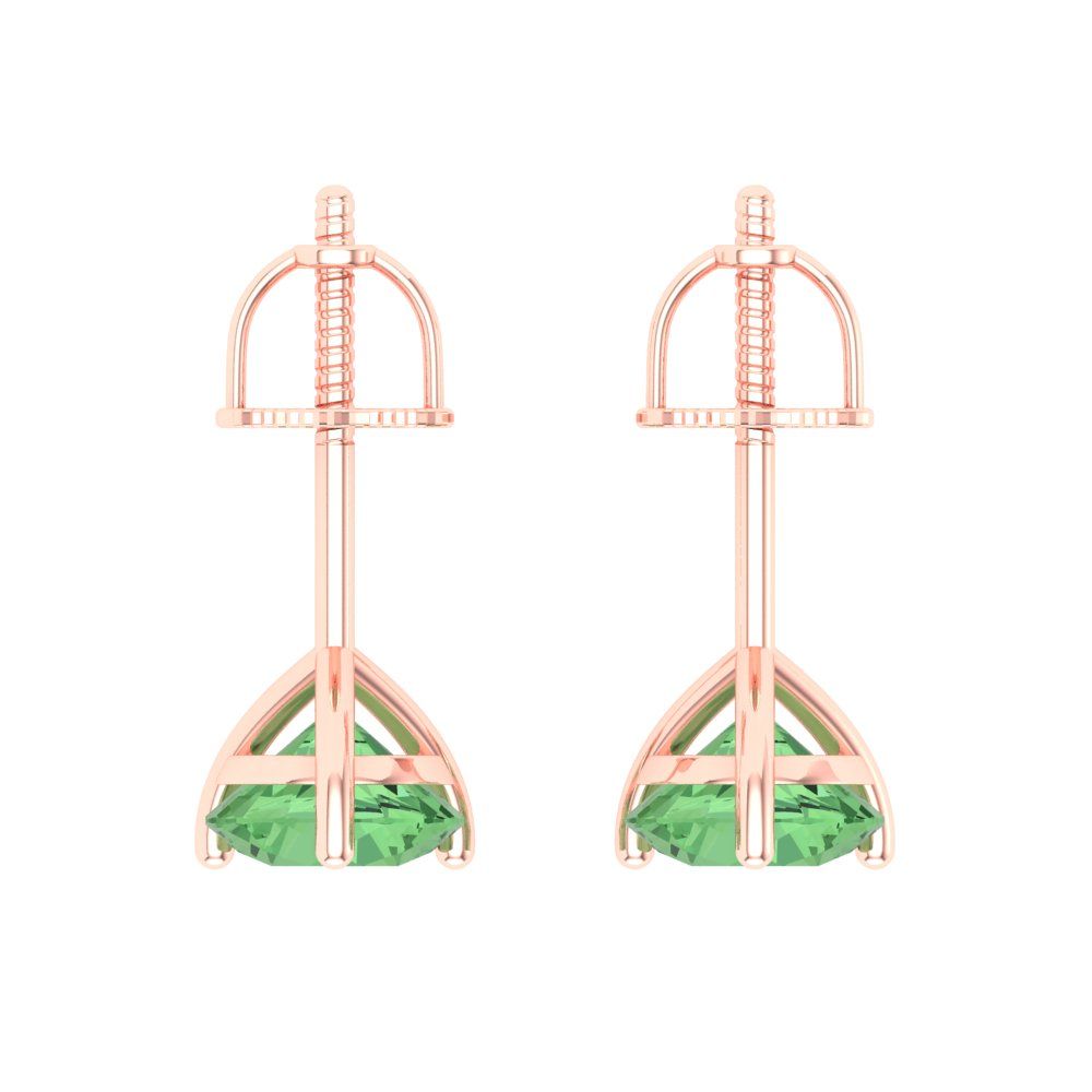 1.5 ctw Green Zirconia Studs Earrings | 6mm Round Cut White Gold Screw back | April Birthstone