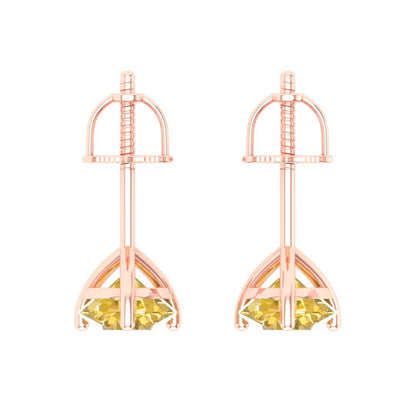 1.5 ctw Yellow Zirconia Studs Earrings | 6mm Round Cut White Gold Screw back | April Birthstone