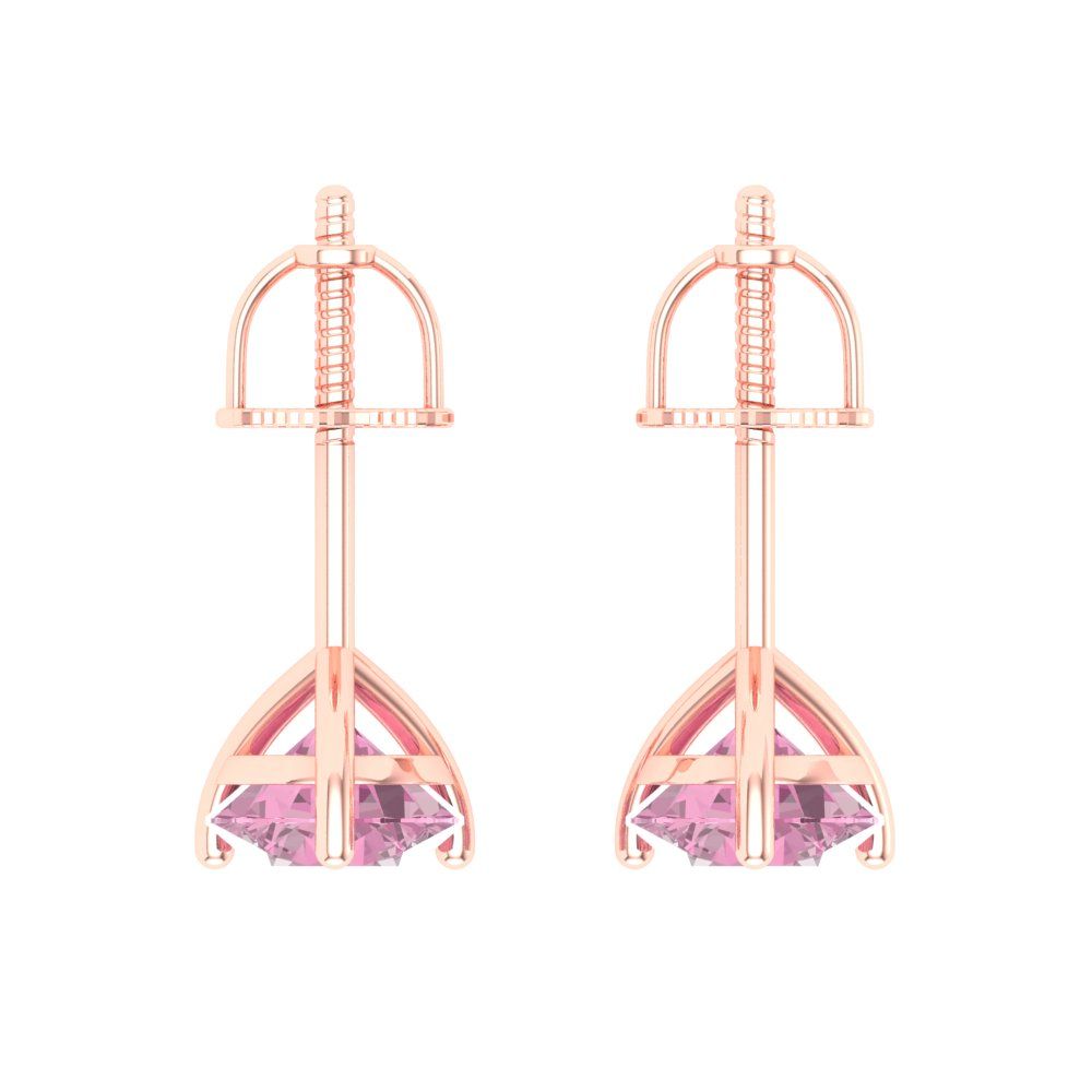 1.5 ctw Pink Zirconia Studs Earrings | 6mm Round Cut White Gold Screw back | April Birthstone