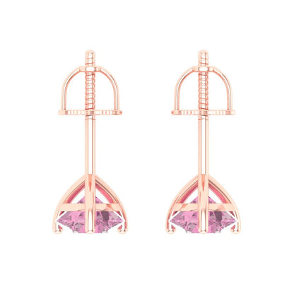 1.5 ctw Pink Zirconia Studs Earrings | 6mm Round Cut White Gold Screw back | April Birthstone