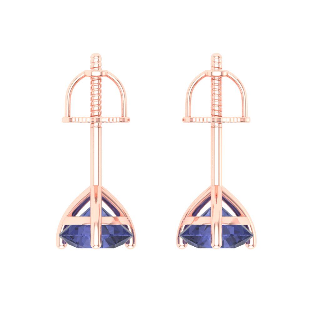 1.5 ctw Tanzanite Studs Earrings | 6mm Round Cut White Gold Screw back | December Birthstone