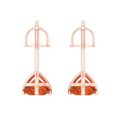 1.5 ctw Red Zirconia Studs Earrings | 6mm Round Cut White Gold Screw back | April Birthstone
