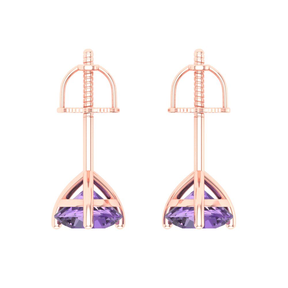 1.5 ctw Alexandrite Studs Earrings | 6mm Round Cut White Gold Screw back | June Birthstone