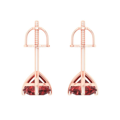 1.5 ctw Garnet Studs Earrings | 6mm Round Cut White Gold Screw back | January Birthstone