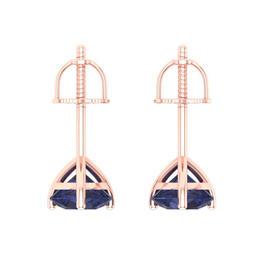 1.5 ctw Blue Sapphire Studs Earrings | 6mm Round Cut White Gold Screw back | September Birthstone
