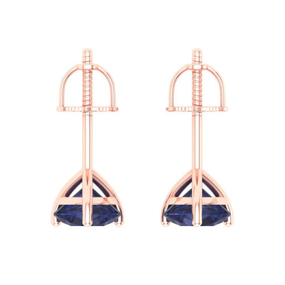 1.5 ctw Blue Sapphire Studs Earrings | 6mm Round Cut White Gold Screw back | September Birthstone