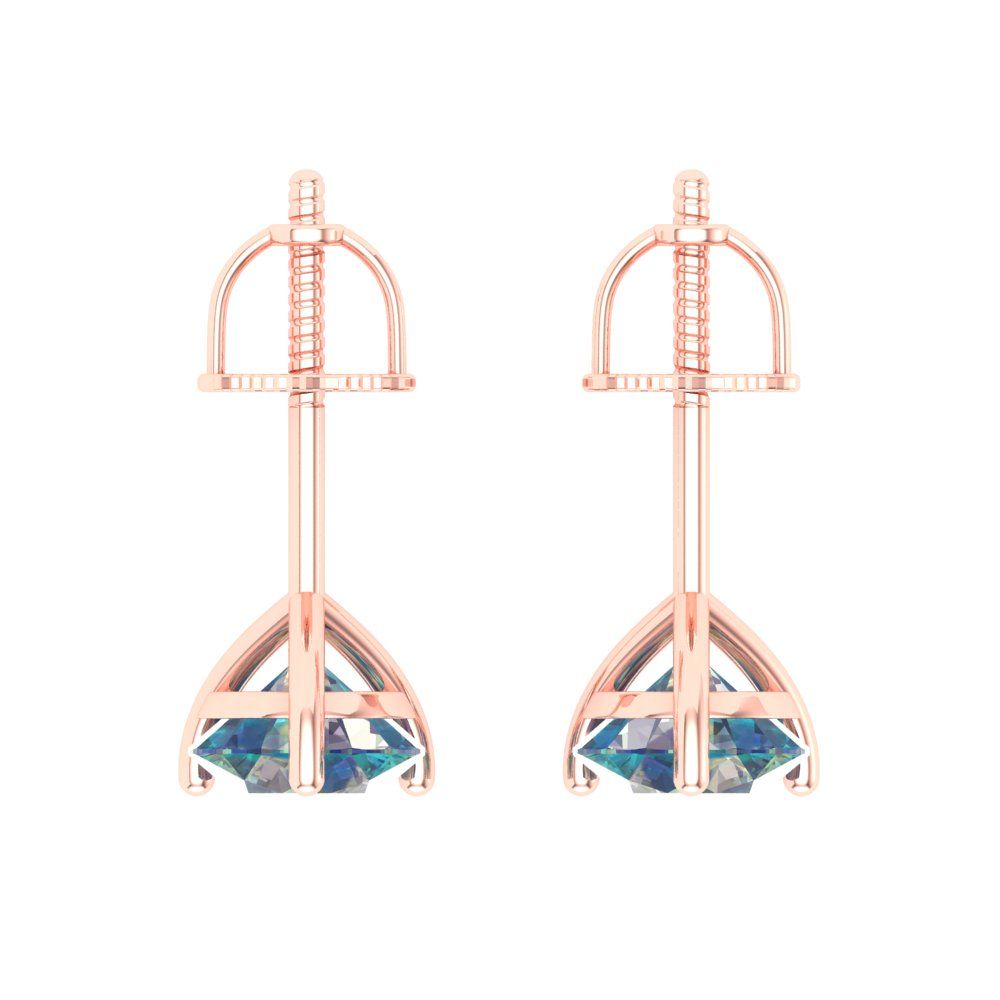 1.5 ctw Blue Moissanite Studs Earrings | 6mm Round Cut White Gold Screw back | April Birthstone