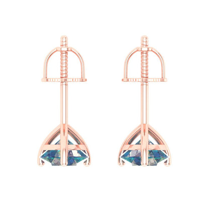 1.5 ctw Blue Moissanite Studs Earrings | 6mm Round Cut White Gold Screw back | April Birthstone